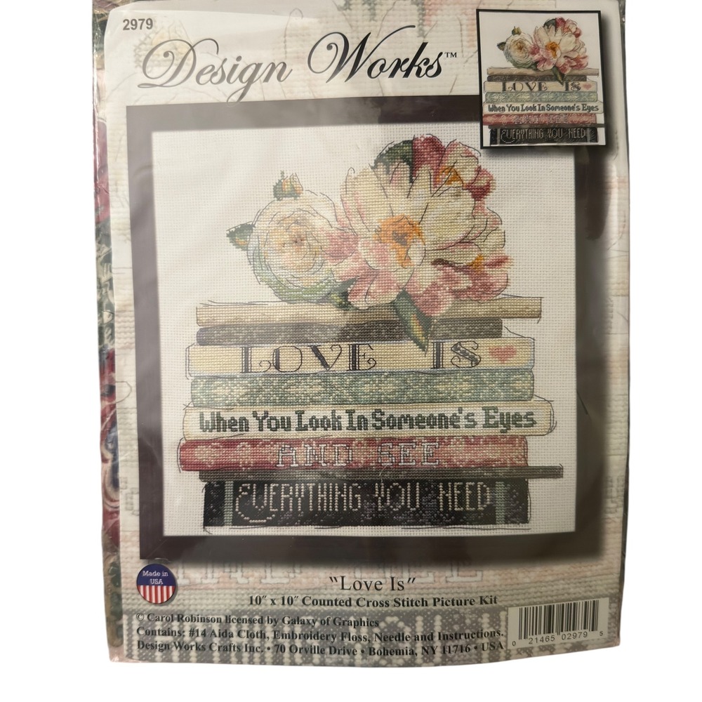Design Works Love Is Counted Cross Stitch Kit Floral Books 10" x 10"